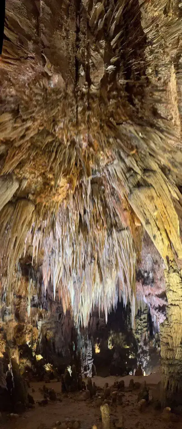 Techo de la cueva cubierto de estalactitas